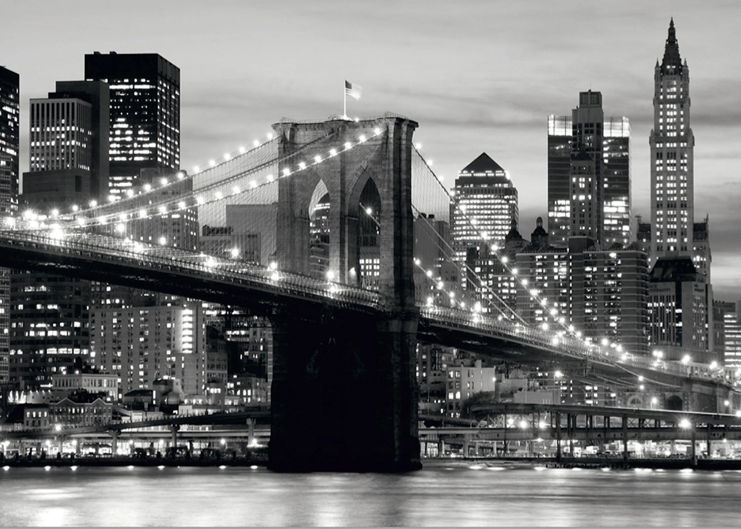 Fototapeta Černobílý Brooklynský Most Při Západu Slunce | Vliesová fototapeta na zed' | 375 x 270 cm | FTNS 2465