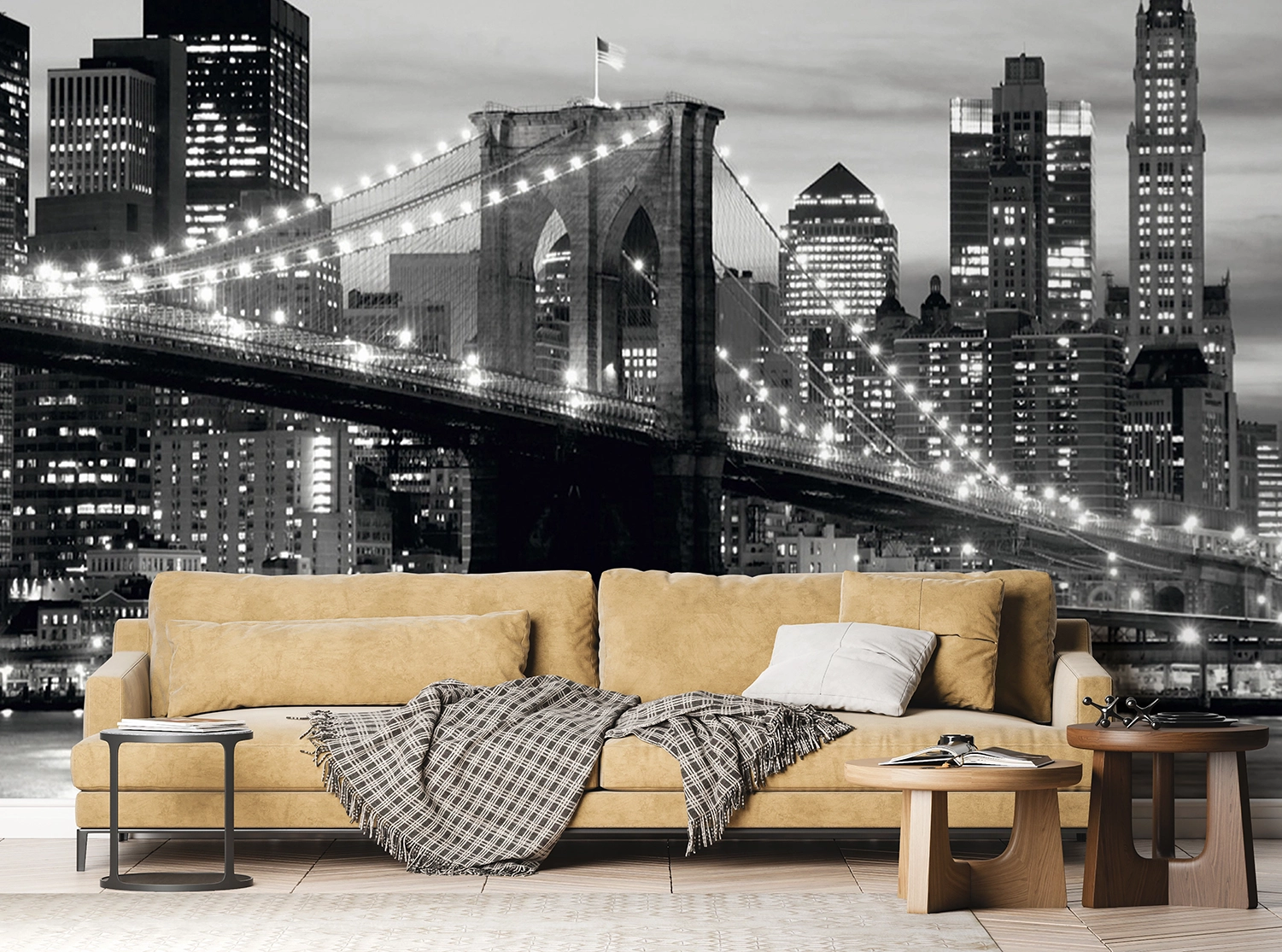 Fototapeta Černobílý Brooklynský Most Při Západu Slunce | Vliesová fototapeta na zed' | 375 x 270 cm | FTNS 2465