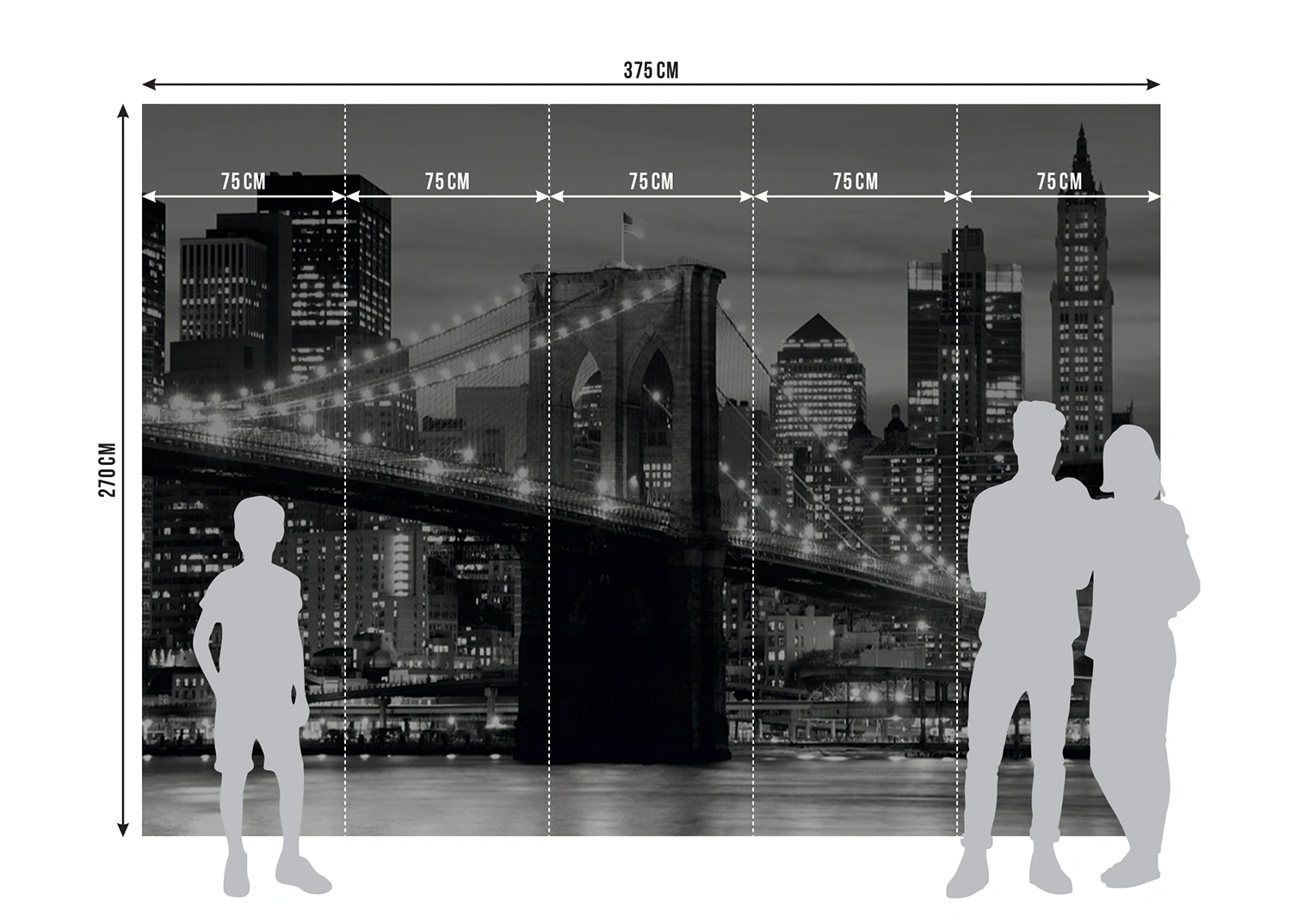 Fototapeta Černobílý Brooklynský Most Při Západu Slunce | Vliesová fototapeta na zed' | 375 x 270 cm | FTNS 2465