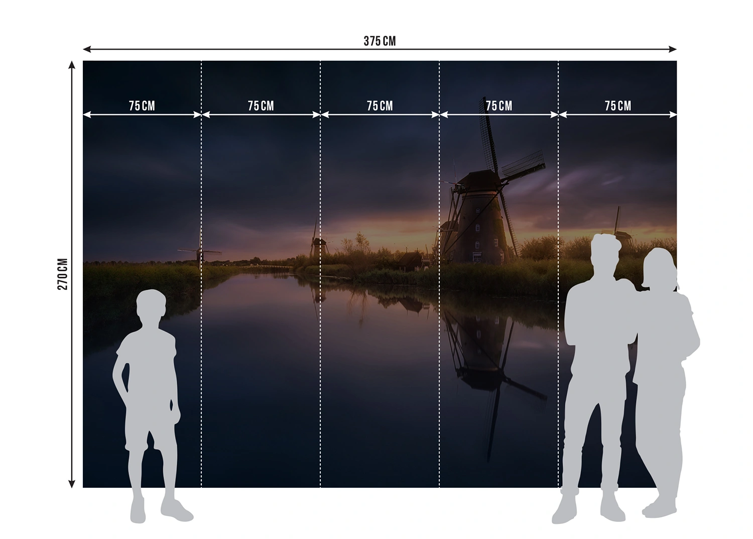 Fototapeta Větrné Mlýny Kinderdijk-Elshout | Vliesová fototapeta na zed' | 375 x 270 cm | FTNXXL 3022