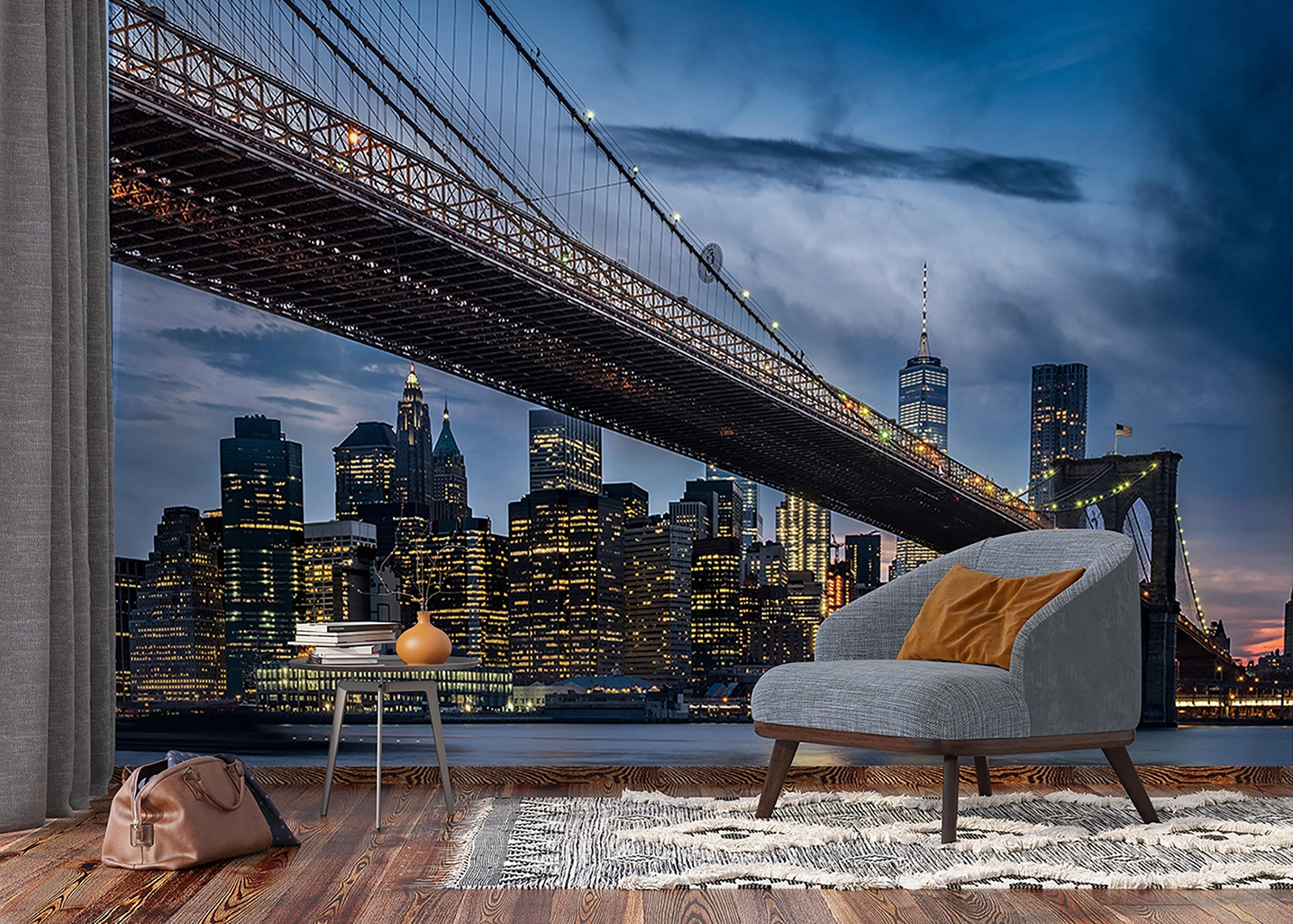 Fototapeta Noční Brooklynský most | Vliesová fototapeta na zed' | 375 x 270 cm | FTNXXL 3024