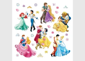Dětská samolepka na zeď Disney Princezny s princi | 30 x 30 cm | DKS 1081