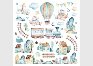 Dětská samolepka na zeď Akvarelový vláček | 30 x 30 cm | DKS 3953