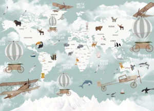 Dětská fototapeta Mapa Světa Zvířat | Vliesová fototapeta na zed' | 375 x 270 cm | FTD5P 3091 - Obrázek 2