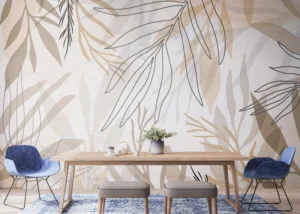 Wall Mural Beige Foliage, Premium Non-woven Wallpaper, 375 x 270 cm, FT5P 3085 - Image 4