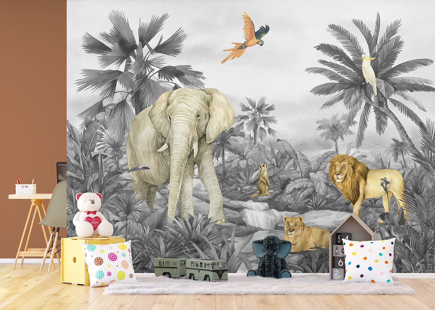 FT5P_352175_INTERIOR_2 Wall Mural Faded Jungle Elephant, 375 x 270 cm, FT5P 352175