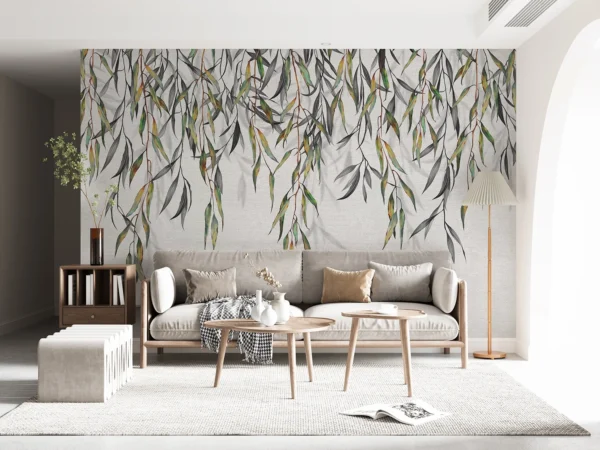 Wall Mural Hanging Grey Watercolor Leaves, 375 x 270 cm, FT5P 352227