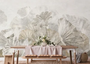 Wall Mural White Lotus Leaves, Premium Non-woven Wallpaper, 375 x 270 cm, FT5P 352237 - Image 3