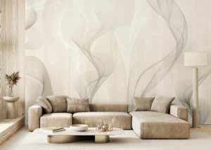 Wall Mural Ivory Smoke Waves, Premium Non-woven Wallpaper, 375 x 270 cm, FT5P 352299