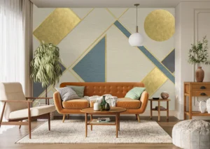 Wall Mural Golden Geometry, Premium Non-woven Wallpaper, 375 x 270 cm, FT5P 352315