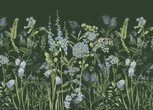 Wall Mural Vetch Flowers on Olive Green, Premium Non-woven Wallpaper, 375 x 270 cm, FT5P 352403 - Image 2