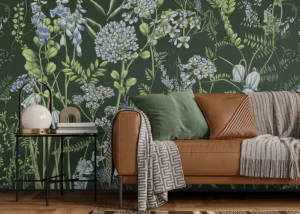Wall Mural Vetch Flowers on Olive Green, Premium Non-woven Wallpaper, 375 x 270 cm, FT5P 352403 - Image 3