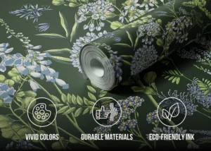Wall Mural Vetch Flowers on Olive Green, Premium Non-woven Wallpaper, 375 x 270 cm, FT5P 352403 - Image 4