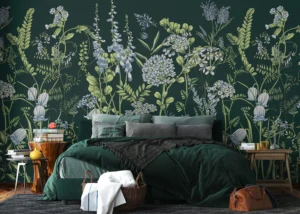 Wall Mural Vetch Flowers on Brunswick Green, Premium Non-woven Wallpaper, 375 x 270 cm, FT5P 352405 - Image 3