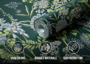 Wall Mural Vetch Flowers on Brunswick Green, Premium Non-woven Wallpaper, 375 x 270 cm, FT5P 352405 - Image 4
