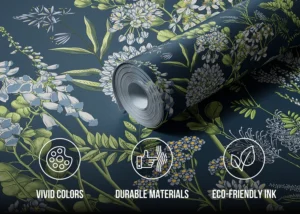 Wall Mural Vetch Flowers on Prussian Blue, Premium Non-woven Wallpaper, 375 x 270 cm, FT5P 352407 - Image 4