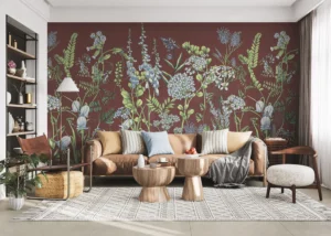 Wall Mural Vetch Flowers on Burgundy Red, Premium Non-woven Wallpaper, 375 x 270 cm, FT5P 352409 - Image 3