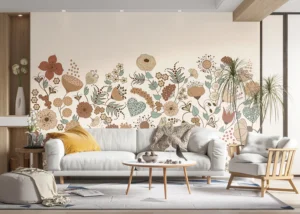 Wall Mural Beige Blooming Garden, Premium Non-woven Wallpaper, 375 x 270 cm, FT5P 352485