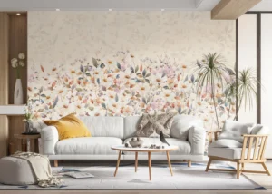 Wall Mural Beige Daisy Bloom, Premium Non-woven Wallpaper, 375 x 270 cm, FT5P 352491