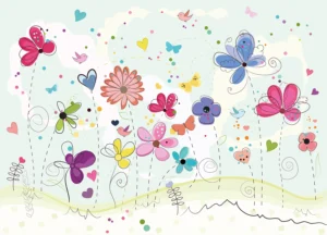 Wall Mural Colorful Flowers Doodle | Premium Non-Woven Wallpaper | 375 x 270 cm | FTD5P352373 - Obrázek 2