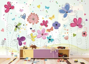 Wall Mural Colorful Flowers Doodle | Premium Non-Woven Wallpaper | 375 x 270 cm | FTD5P352373