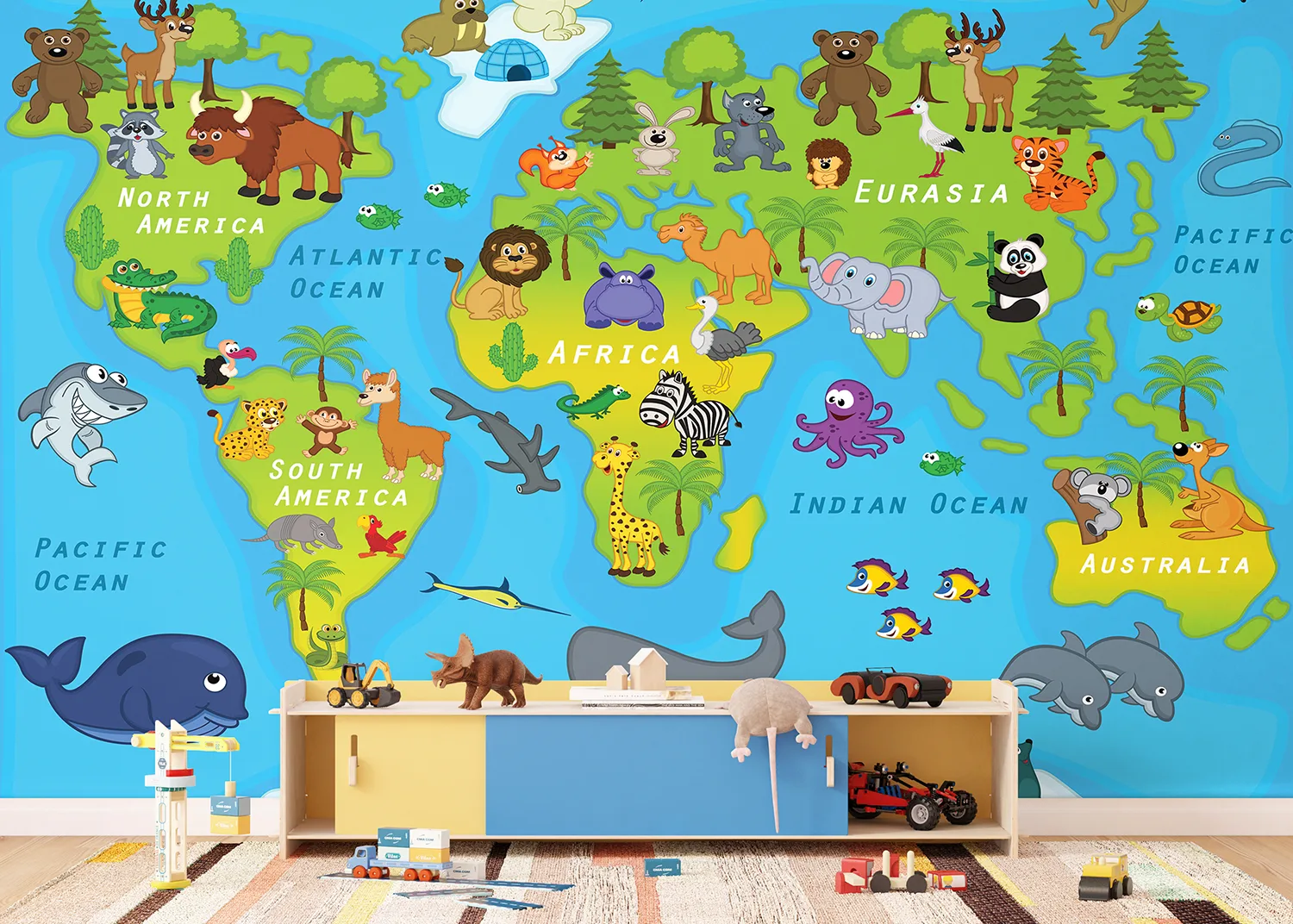 FTD5P_352435_INTERIOR_2-1.webp Wall Mural Cartoon World Friends | Premium Non-Woven Wallpaper | 375 x 270 cm | FTD5P352435 - Obrázek 1
