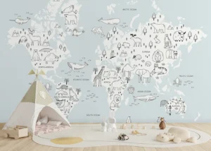 Wall Mural Monochrome Animals World Map, Premium Non-woven Wallpaper, 375 x 270 cm, FTD5P 352441 - Image 3