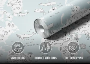 Dětská fototapeta Černobílá Zvířecí Mapa Světa | Vliesová fototapeta na zed' | 375 x 270 cm | FTD5P 352441 - Obrázek 4