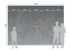 Dětská fototapeta Černobílá Zvířecí Mapa Světa | Vliesová fototapeta na zed' | 375 x 270 cm | FTD5P 352441 - Obrázek 6
