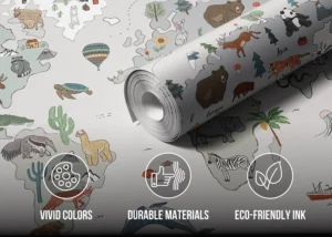 Fototapeta Šedá mapa světa se zvířaty Doodle | Prémiová vliesová tapeta | 375 × 270 cm | FTD5P352449 - Obrázek 4