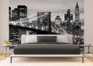 Fototapeta Černobílý Brooklynský Most Při Západu Slunce | Vliesová fototapeta na zed' | 375 x 270 cm | FTNS 2465