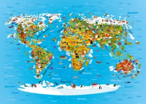 Dětská vliesová fototapeta na zed' Dětská Mapa Světa | 155 x 110 cm | FTNM 2650 - Obrázek 2