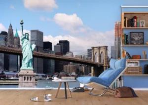 Fototapeta Brooklynský Most a Socha Svobody | Vliesová fototapeta na zed' | 375 x 270 cm | FTNXXL 0426