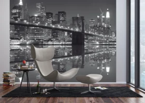 Wall Mural Brooklyn Bridge Night Sight, Premium Non-woven Wallpaper, 360 x 270 cm, FTNXXL 0471