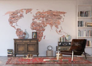 Fototapeta Cihlová Mapa Světa | Vliesová fototapeta na zed' | 360 x 270 cm | FTNXXL 1240