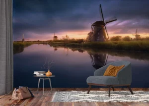 Fototapeta Větrné Mlýny Kinderdijk-Elshout | Vliesová fototapeta na zed' | 375 x 270 cm | FTNXXL 3022