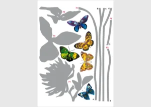 Samolepka na zeď Motýly na Šedých Květinách | 65 x 85 cm | F 0405