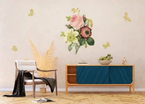 Samolepka na zeď Francouzská Růže a Zlaté Motýly | 65 x 85 cm | F 0456 - Obrázek 3