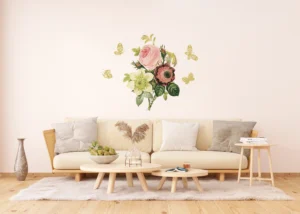 Samolepka na zeď Francouzská Růže a Zlaté Motýly | 65 x 85 cm | F 0456 - Obrázek 2