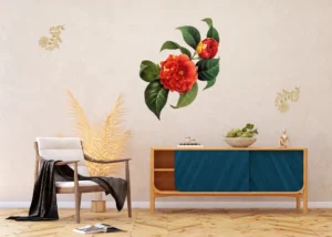 Samolepka na zeď Červené Květy a Zlaté Elementy | 65 x 85 cm | F 0457 - Obrázek 3