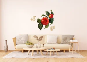 Samolepka na zeď Červené Květy a Zlaté Elementy | 65 x 85 cm | F 0457 - Obrázek 2