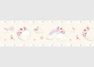 Dětská samolepící bordura na zeď Béžový Akvarelový Měsíc | 5 m x 13.8 cm | WBD 8045