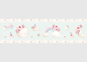 Dětská samolepící bordura na zeď Modrý Akvarelový Měsíc | 5 m x 13.8 cm | WBD 8047