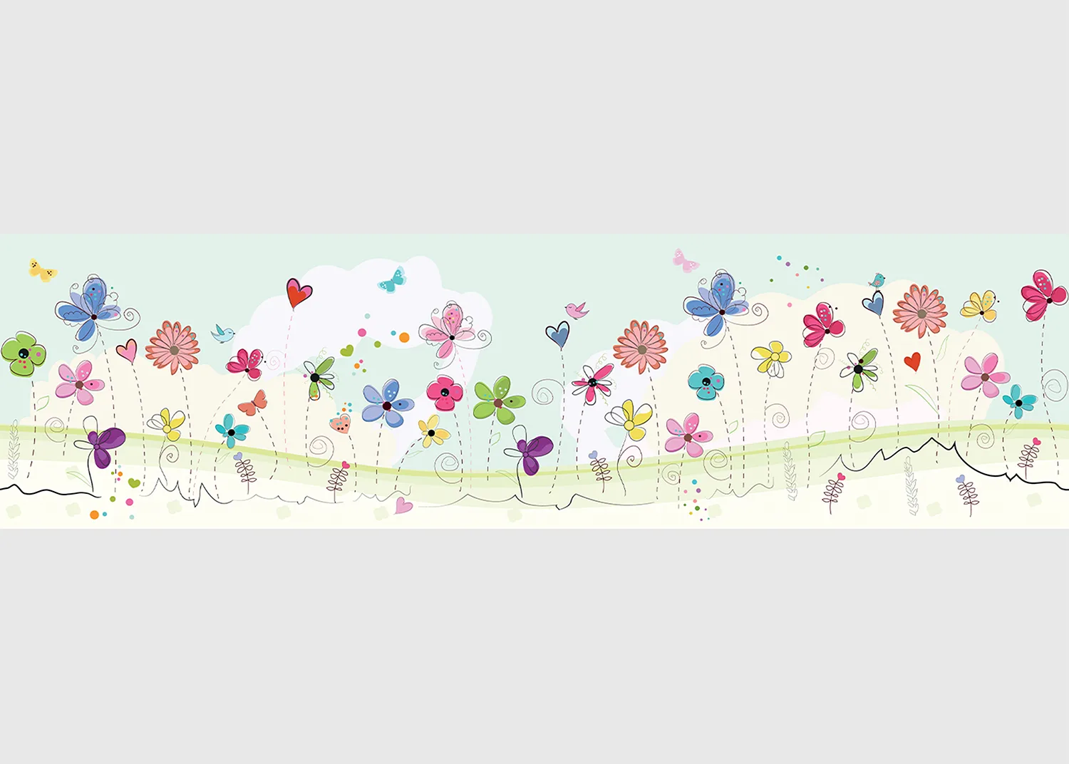 WBD_8509-1.webp Dětská samolepící bordura na zeď Letní Květinová Kresba | 5 m x 13.8 cm | WBD 8509 - Obrázek 1