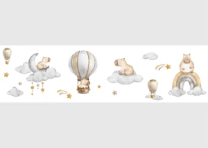 Dětská samolepící bordura na zeď Roztomilá Akvarelová Kapybara | 5 m x 13.8 cm | WBD 8535