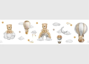 Dětská samolepící bordura na zeď Roztomilý Medvídek na Obloze na Bílé | 5 m x 13.8 cm | WBD 8539