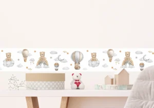 Dětská samolepící bordura na zeď Roztomilý Medvídek na Obloze na Bílé | 5 m x 13.8 cm | WBD 8539 - Obrázek 3